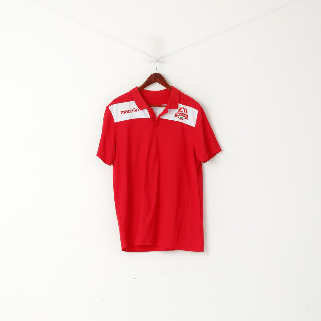 Macron Men XXL Polo Shirt Red Cotton Rugby Colorno 40 Years Short Sleeve Top