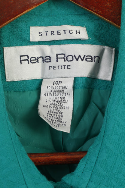 Rena Rowan Women 14 Petite Blazer Green Cotton Retro Cropped Stretch Top