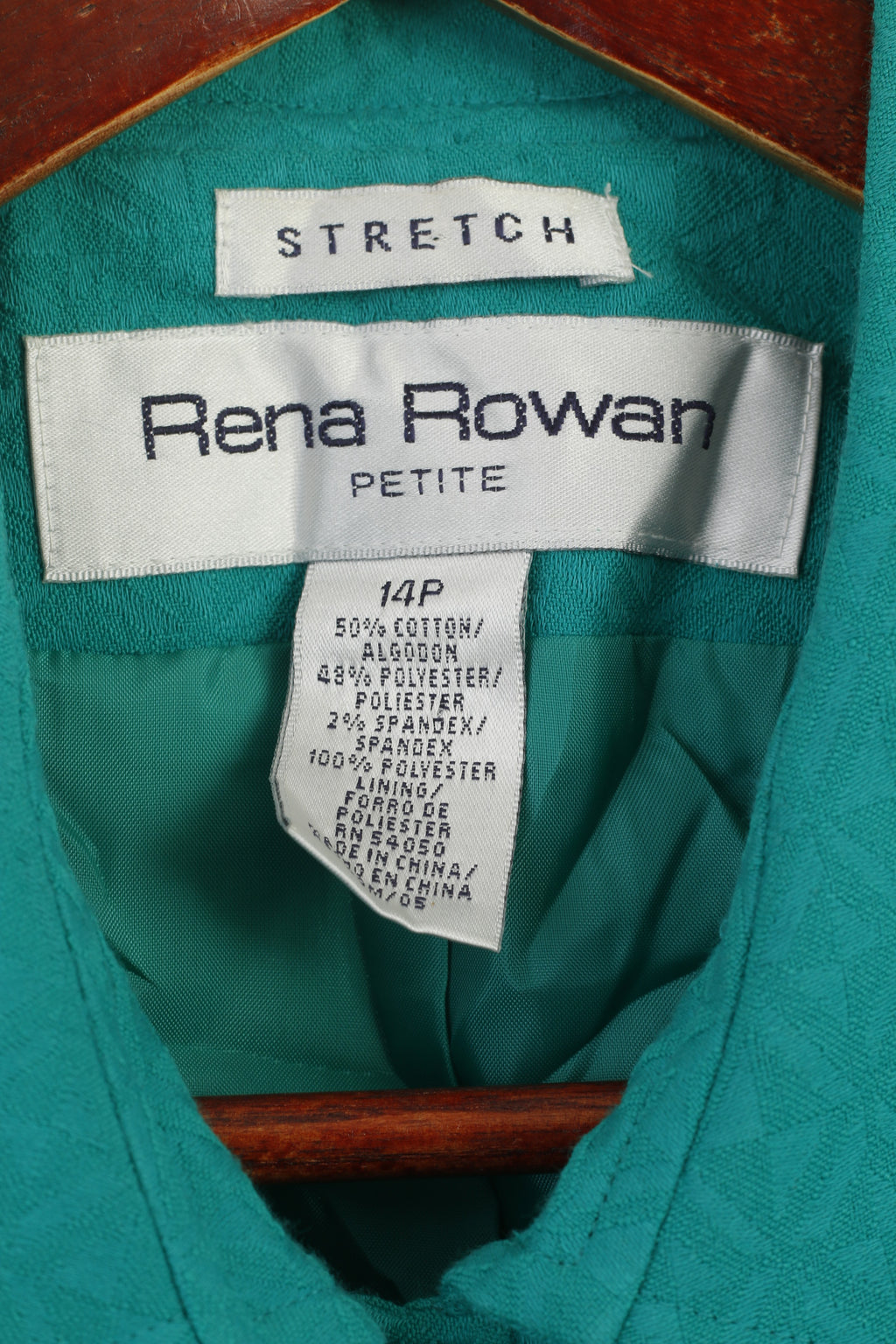 Rena Rowan Donna 14 Petite Blazer Top elasticizzato corto in cotone verde retrò