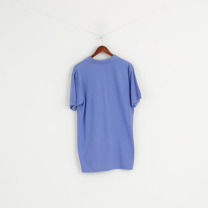 Adidas Men 50 L Polo Shirt Blue Cotton Vintage Short Sleeve Plain Top