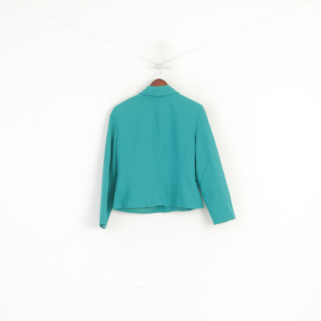 Rena Rowan Donna 14 Petite Blazer Top elasticizzato corto in cotone verde retrò