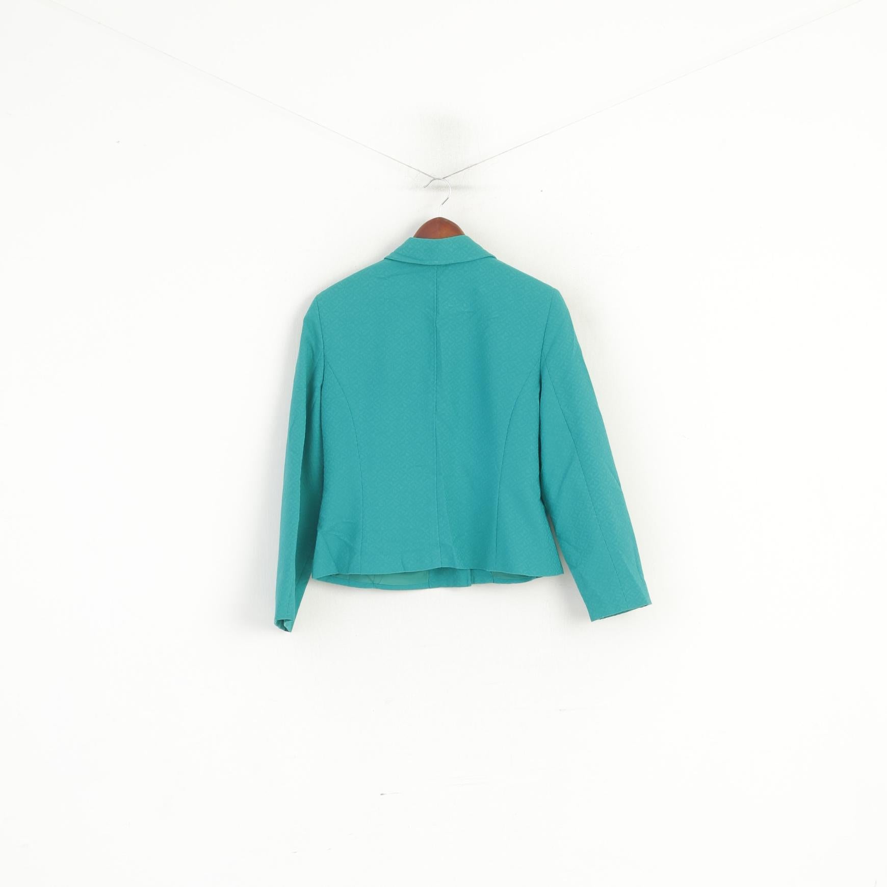 Rena Rowan Donna 14 Petite Blazer Top elasticizzato corto in cotone verde retrò