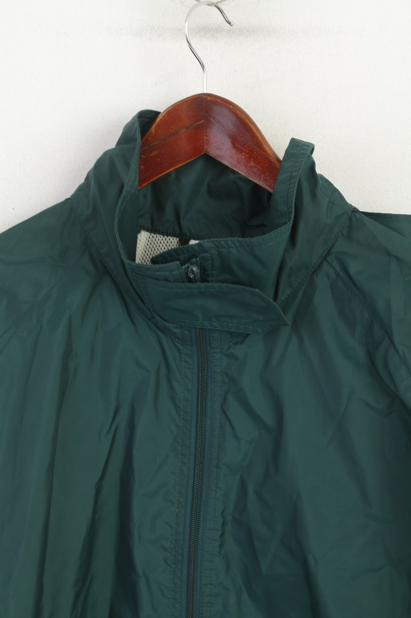 C&A Rodeo Men L Jacket Green Nylon Waterproof Hidden Hood Full Zip Vintage Top