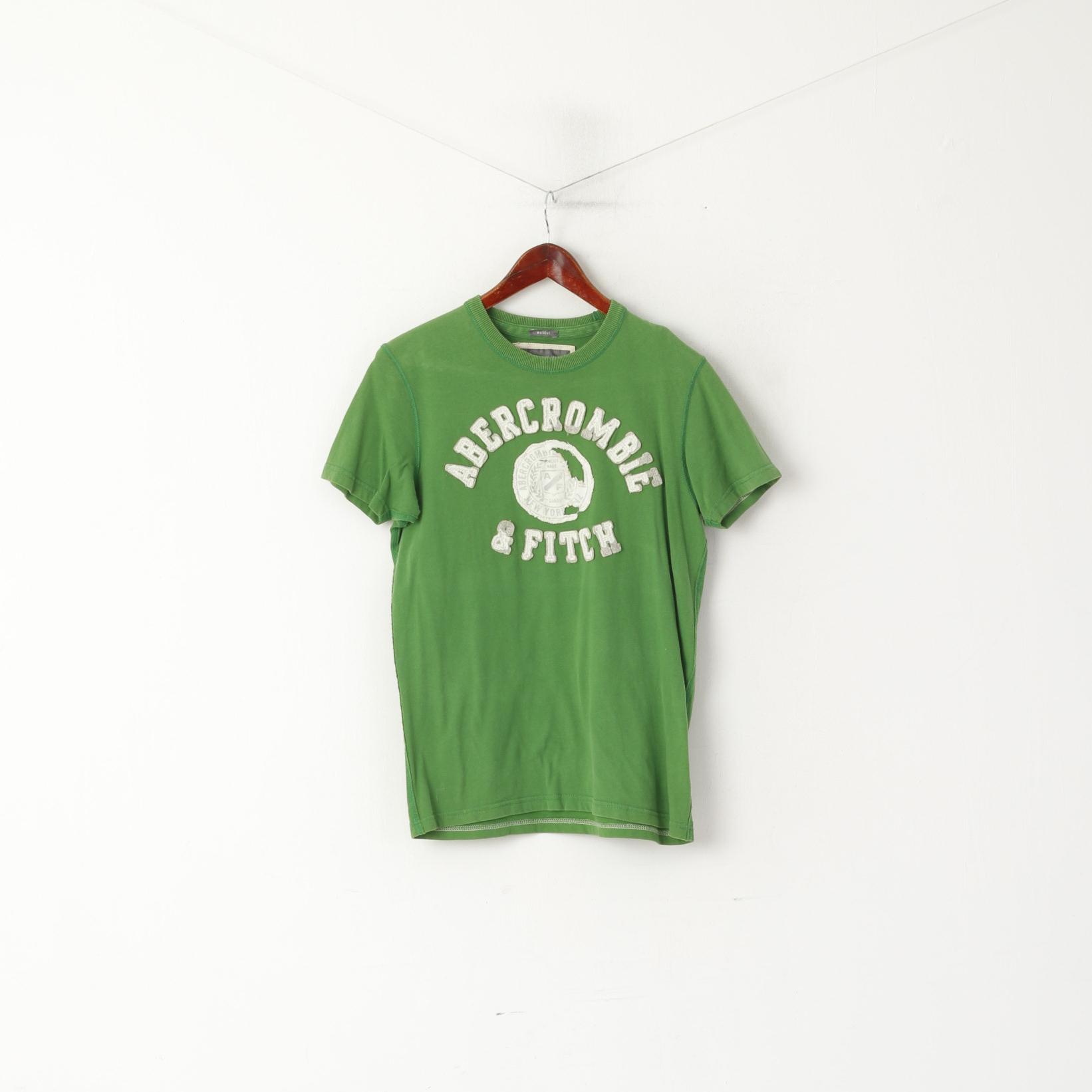 Abercrombie & Fitch Men S Shirt Green Cotton Graphic Embroidered Muscle Top
