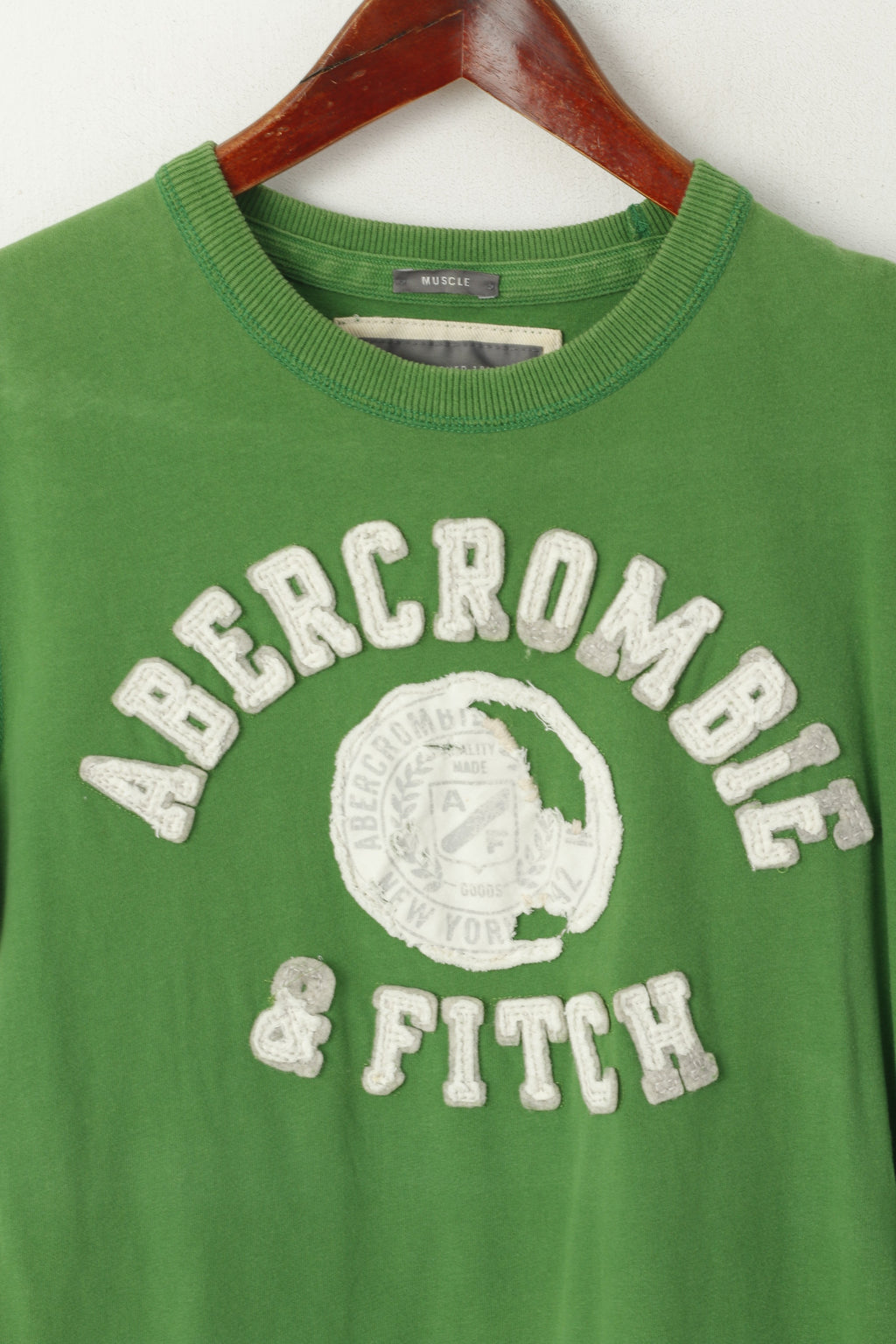 Abercrombie &amp; Fitch Hommes S Chemise Vert Coton Graphique Brodé Muscle Top