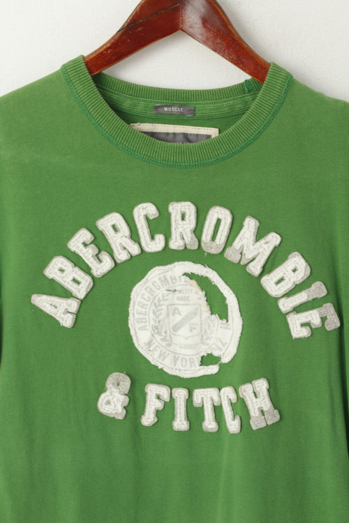 Abercrombie &amp; Fitch Hommes S Chemise Vert Coton Graphique Brodé Muscle Top