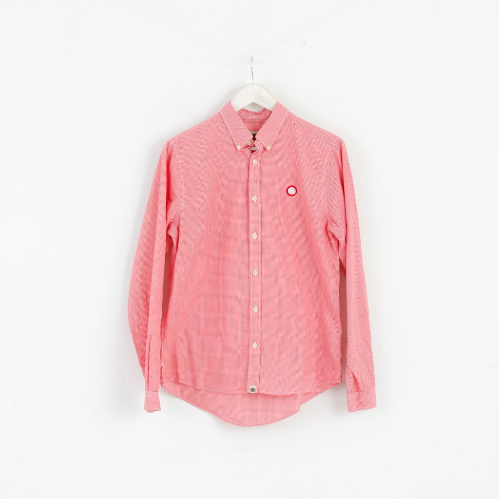 Pretty Green Men S Casual Shirt Red Check Cotton Detailed Buttons Long Sleeve Top