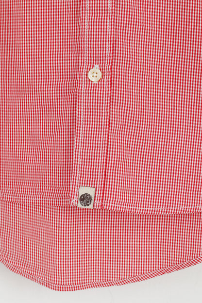 Pretty Green Men S Casual Shirt Red Check Cotton Detailed Buttons Long Sleeve Top