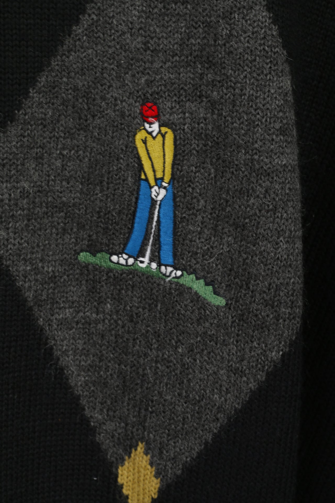 Essentials Men M Jumper Black Wool Blend Vintage V Neck Golf Graphic Sweater