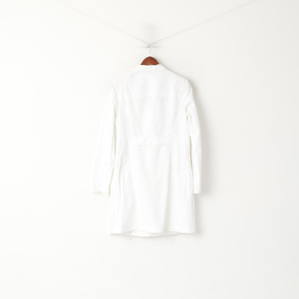Benetton Femme 46 M Manteau Blanc Coton Fleurs Brodées Coton Élégant