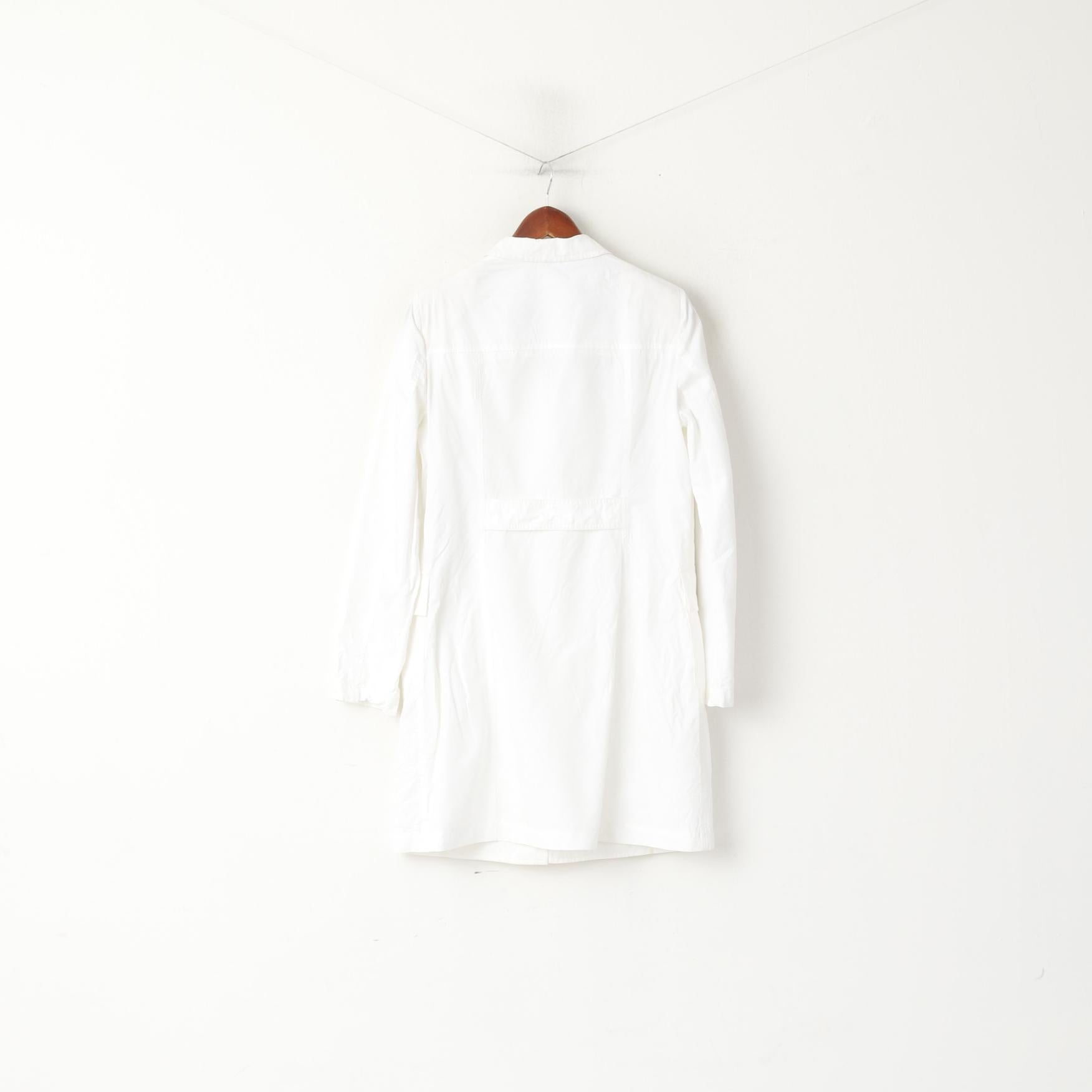 Benetton Femme 46 M Manteau Blanc Coton Fleurs Brodées Coton Élégant