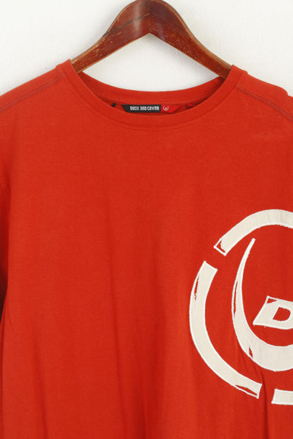 Duck And Cover T-shirt XL da uomo in cotone arancione girocollo classico top sportivo