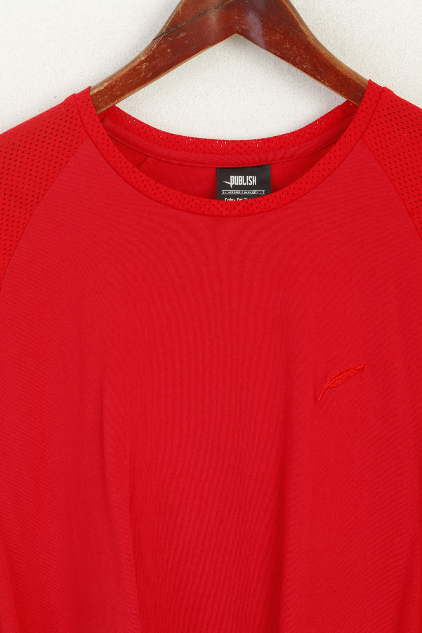 Publish Men L Shirt Red Cotton Mesh Sleeve Classic Plain Sport Top