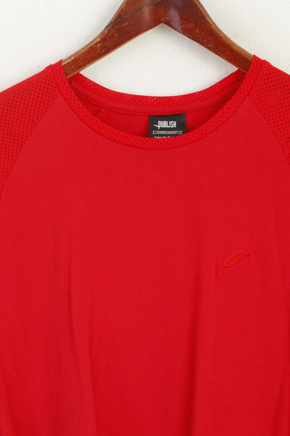 Publish Men L Shirt Red Cotton Mesh Sleeve Classic Plain Sport Top