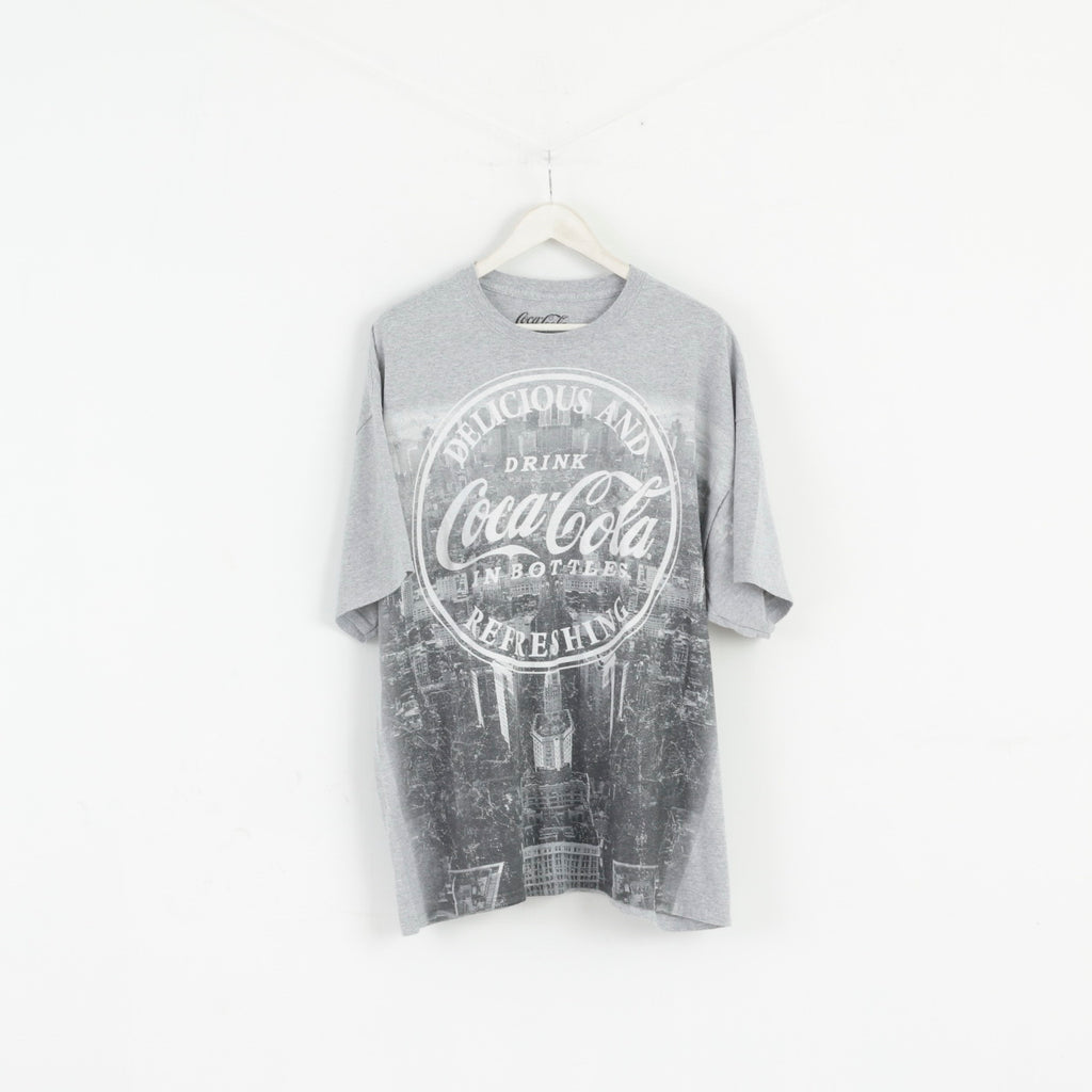 Coca Cola Homme XXL T-Shirt Gris Coton Graphique Boisson Basique Col Rond Haut