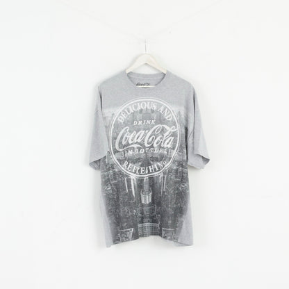 T-shirt XXL da uomo Coca Cola Top girocollo basic con grafica in cotone grigio