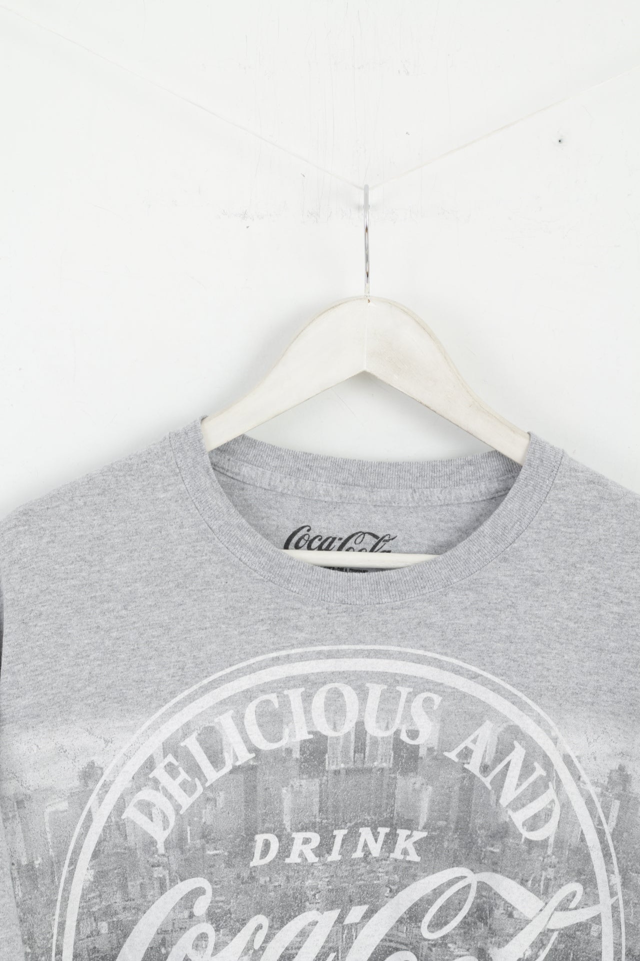 Coca Cola Homme XXL T-Shirt Gris Coton Graphique Boisson Basique Col Rond Haut