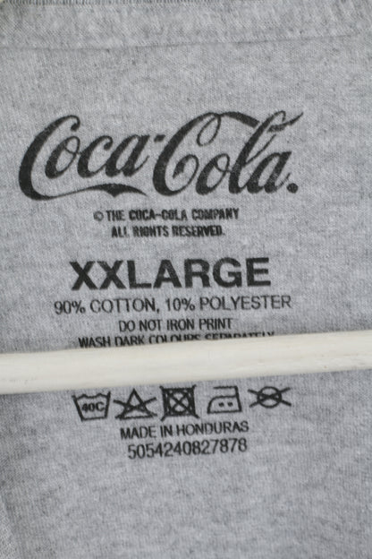 T-shirt XXL da uomo Coca Cola Top girocollo basic con grafica in cotone grigio