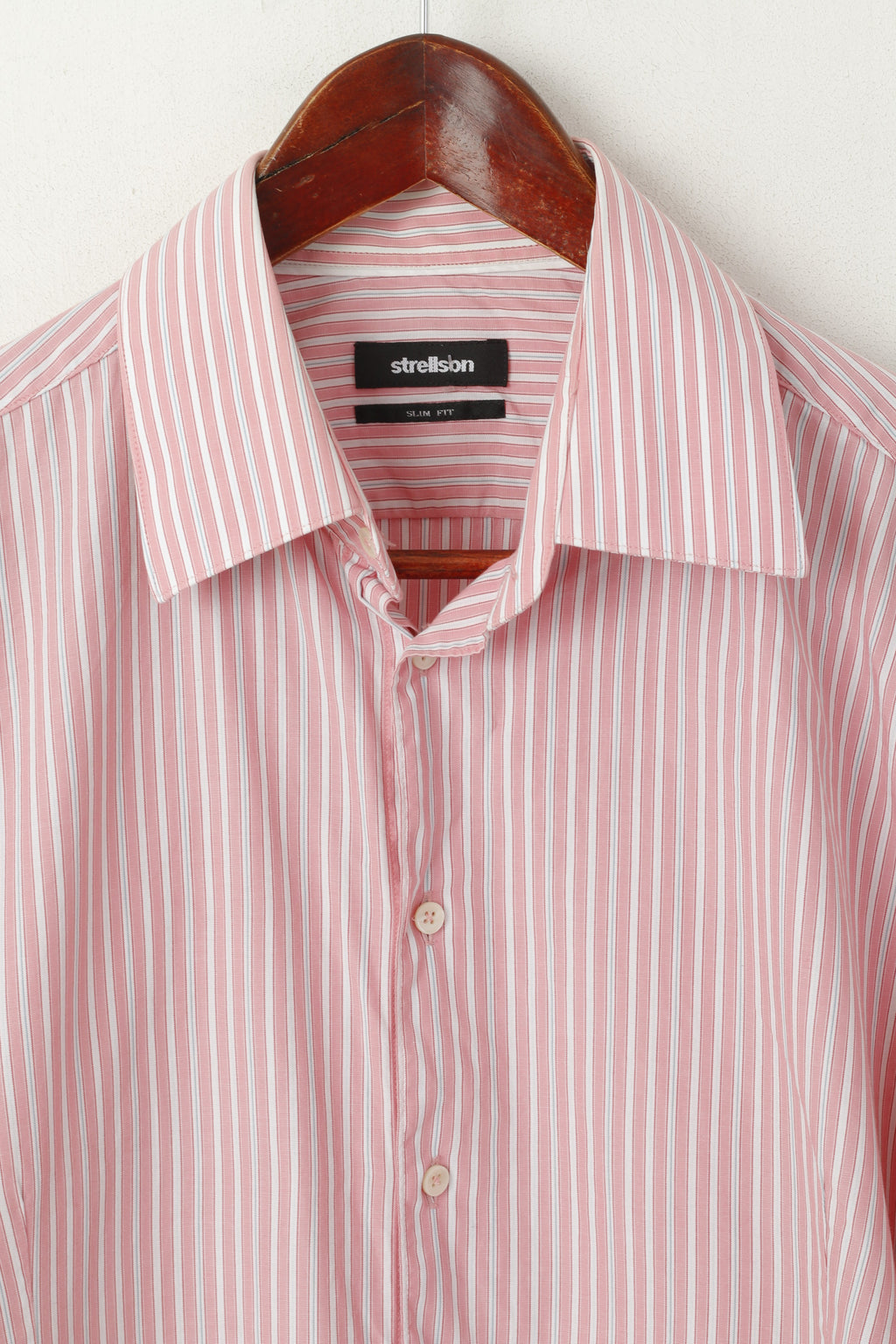 Strellson Men 41 16 M Casual Shirt Pink Striped Cotton Slim Fit Long Sleeve Top