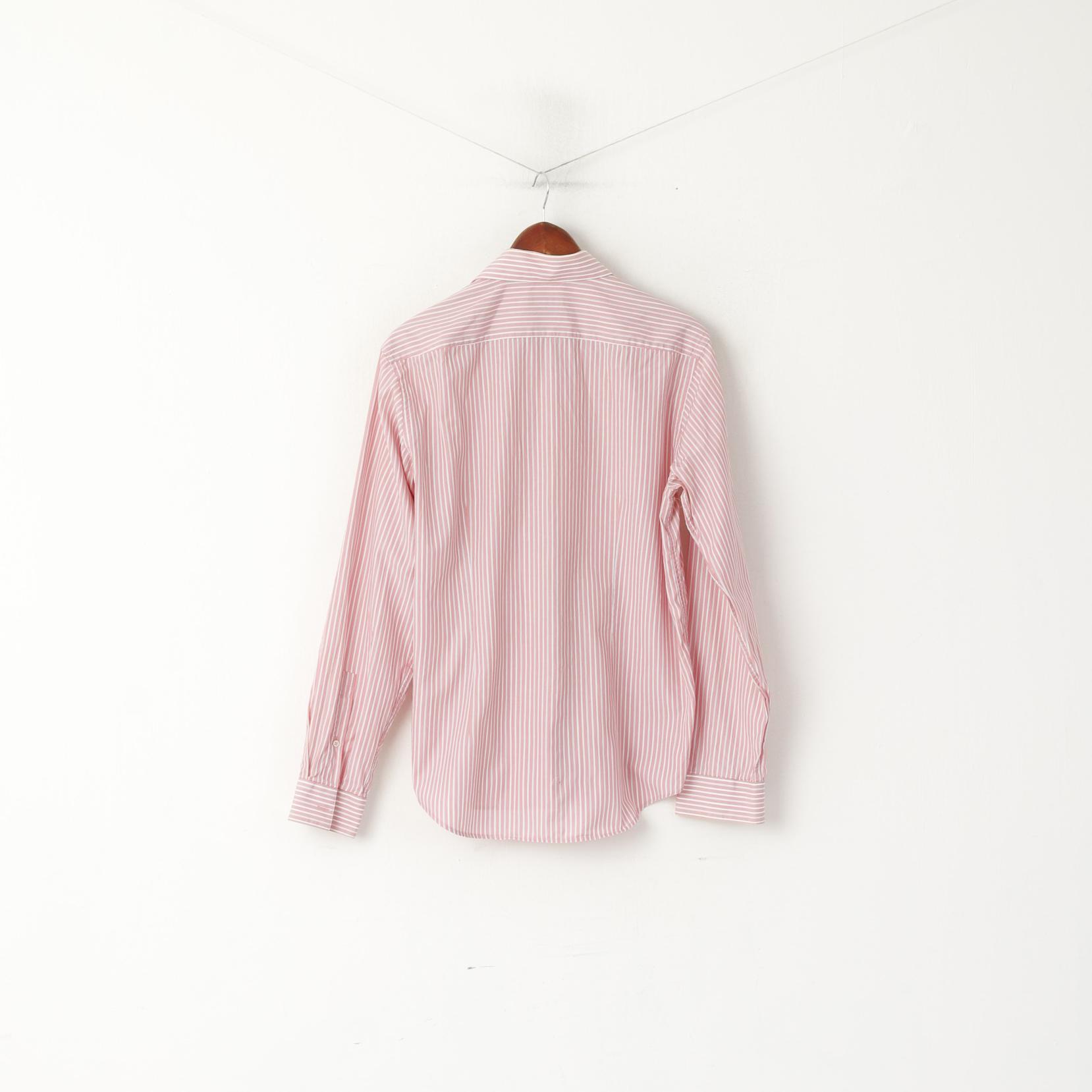 Strellson Men 41 16 M Casual Shirt Pink Striped Cotton Slim Fit Long Sleeve Top