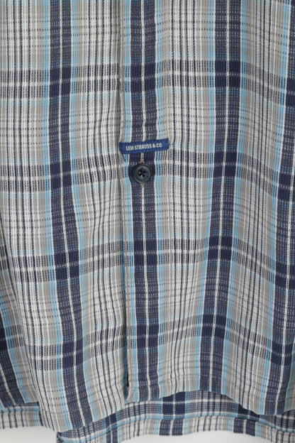 Levi's Men M (L) Chemise décontractée à carreaux bleus 100 % coton avec poche à manches longues
