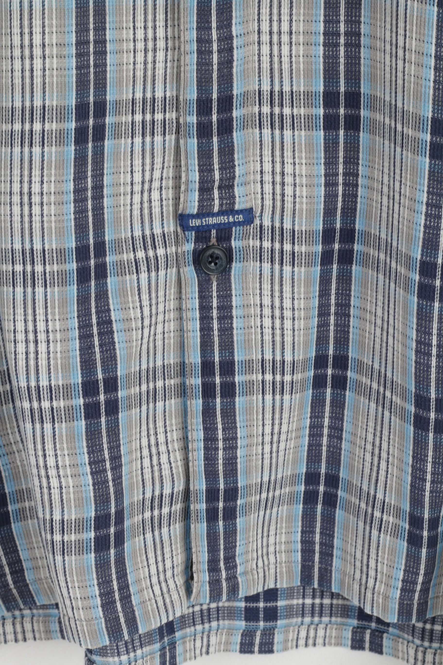 Levi's Men M (L) Casual Shirt Blue Check 100% Cotton Pocket Long Sleeve Top