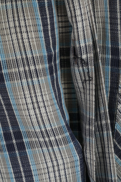 Levi's Men M (L) Casual Shirt Blue Check 100% Cotton Pocket Long Sleeve Top
