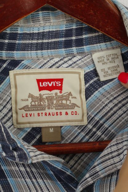 Levi's Uomo M (L) Camicia casual Top a maniche lunghe con tasca in cotone 100% a quadri blu