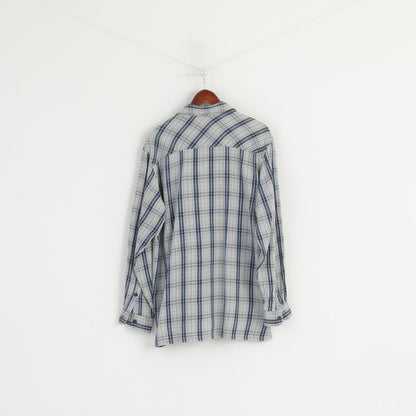 Levi's Men M (L) Casual Shirt Blue Check 100% Cotton Pocket Long Sleeve Top
