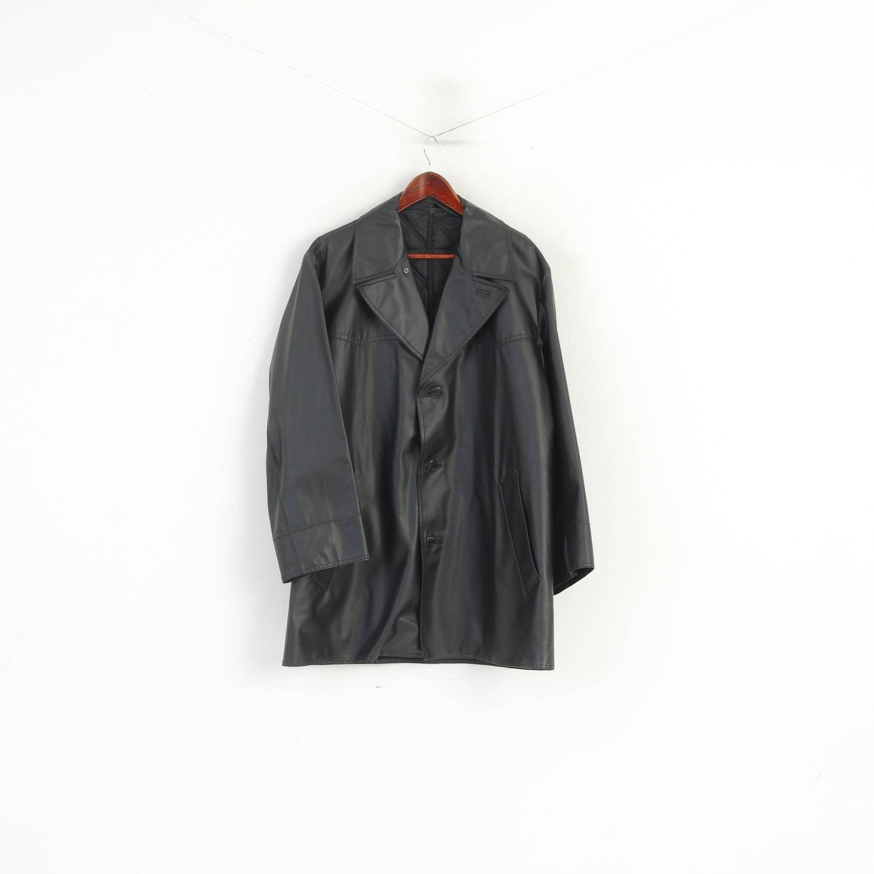 Risa Men 52 L Veste Noir Brillant Doublure Amovible Simple Boutonnage Swiss Made Top