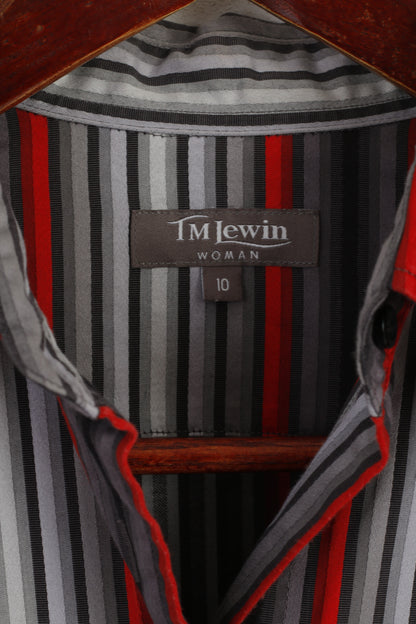 TM Lewin Camicia casual da donna 10 S Top aderente a maniche lunghe in cotone a righe rosse grigie