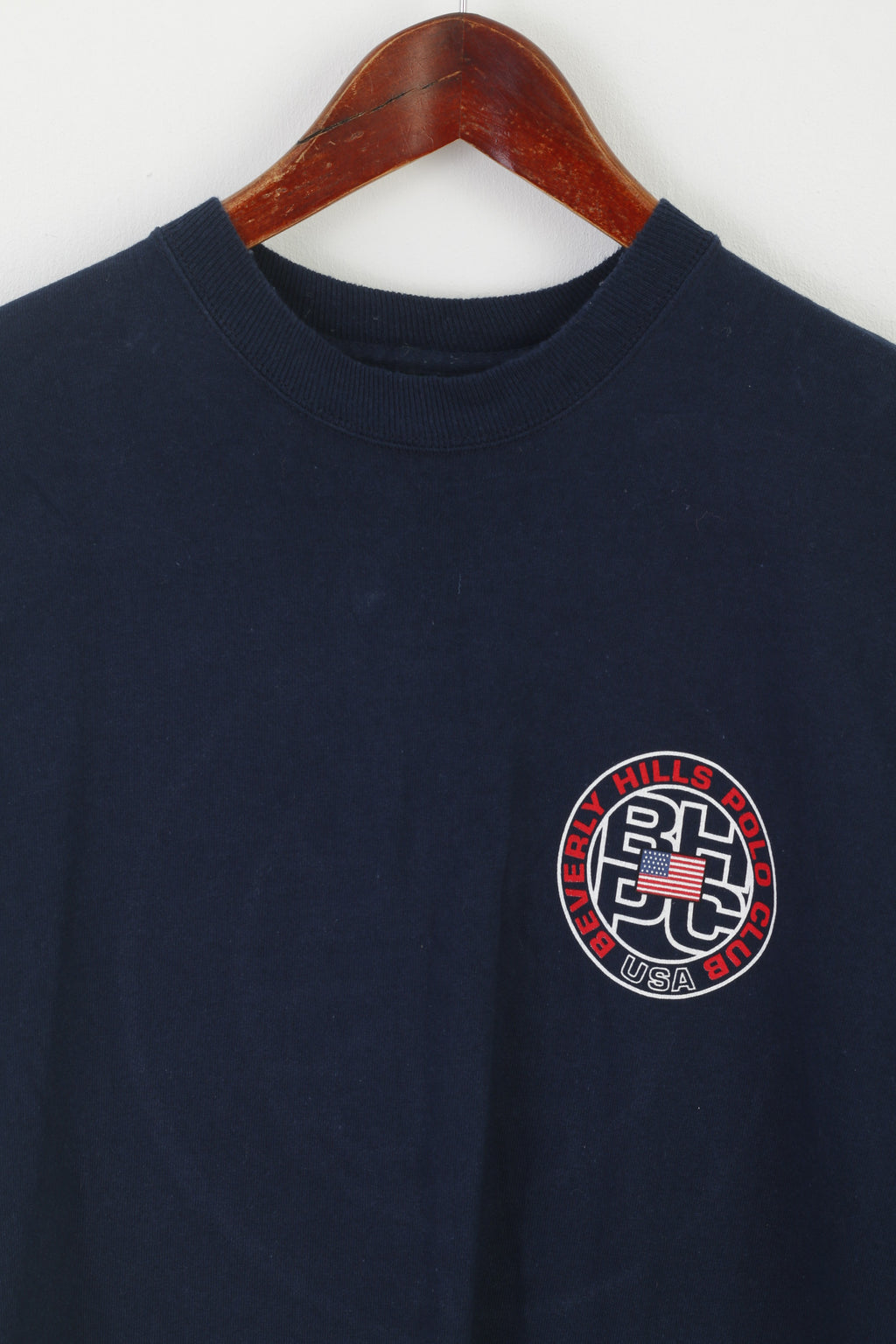 Beverly Hills Men M Shirt Navy Cotton Vintage Crew Neck Polo Club Summer Top