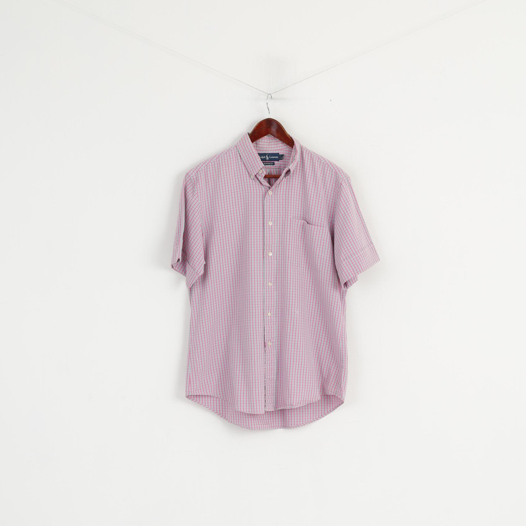 Ralph Lauren Camicia casual da uomo 16 L. Top a maniche corte con colletto button down a quadri rosa