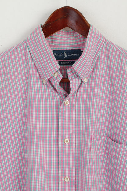 Ralph Lauren Men 16 L Casual Shirt Pink Check Button Down Collar Short Sleeve Top