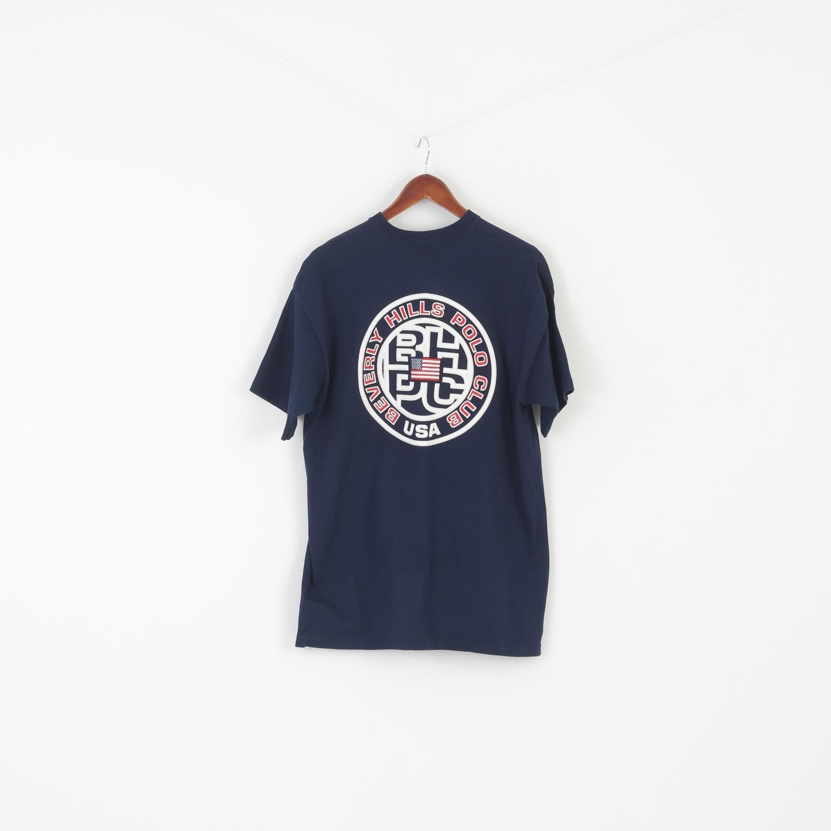 Beverly Hills Men M Shirt Navy Cotton Vintage Crew Neck Polo Club Summer Top