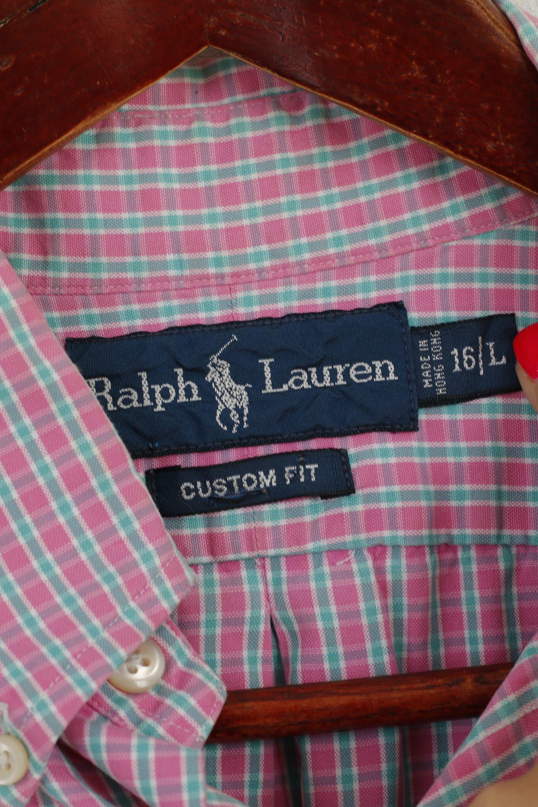 Ralph Lauren Camicia casual da uomo 16 L. Top a maniche corte con colletto button down a quadri rosa