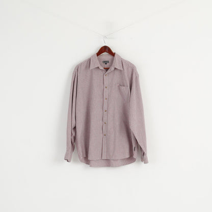 GAUPA Men XL Casual Shirt Red Check Cotton Outdoor Pocket Long Sleeve Top