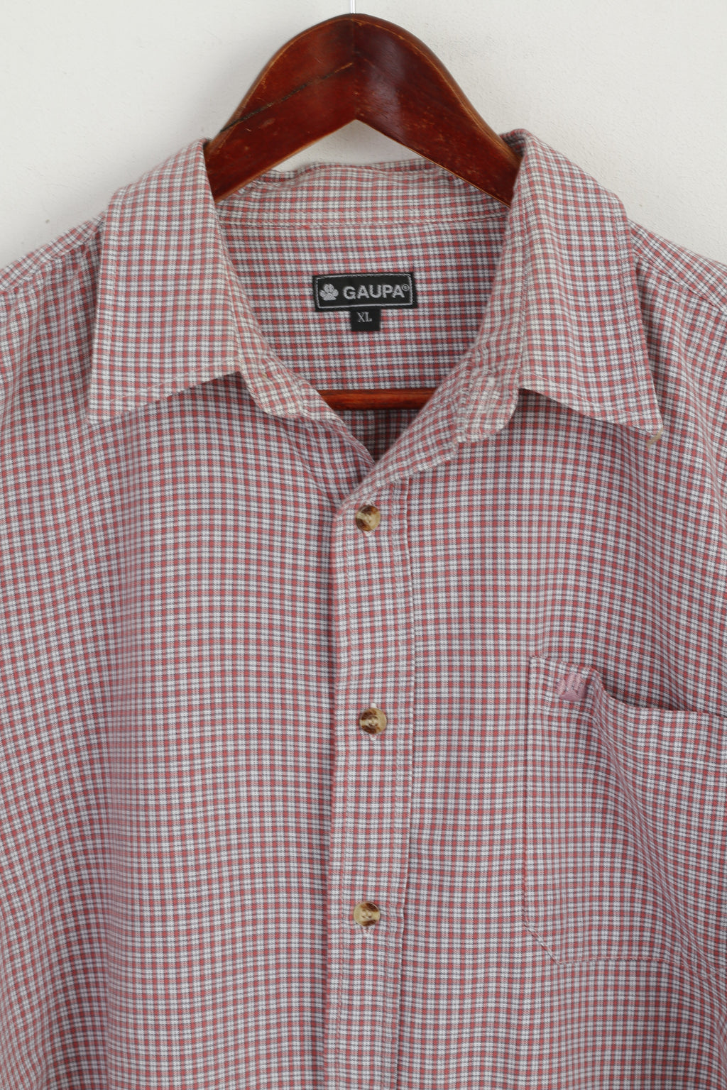 GAUPA Men XL Casual Shirt Red Check Cotton Outdoor Pocket Long Sleeve Top