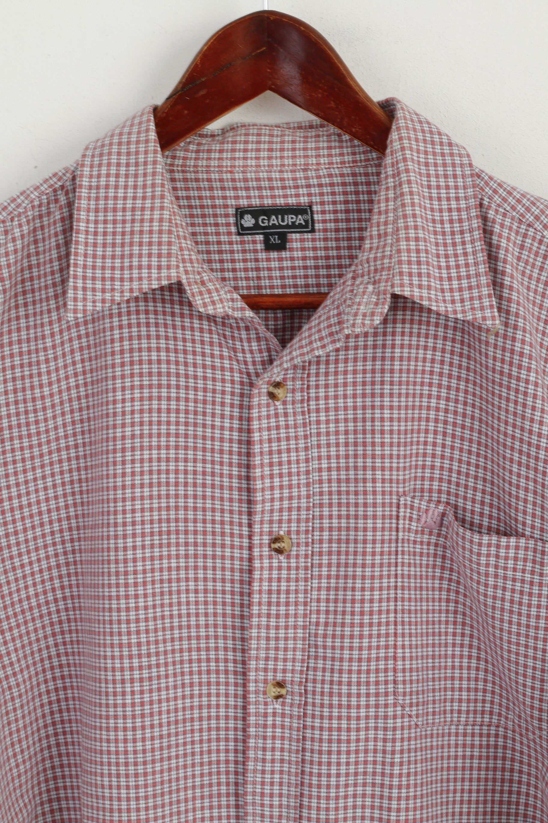GAUPA Men XL Casual Shirt Red Check Cotton Outdoor Pocket Long Sleeve Top