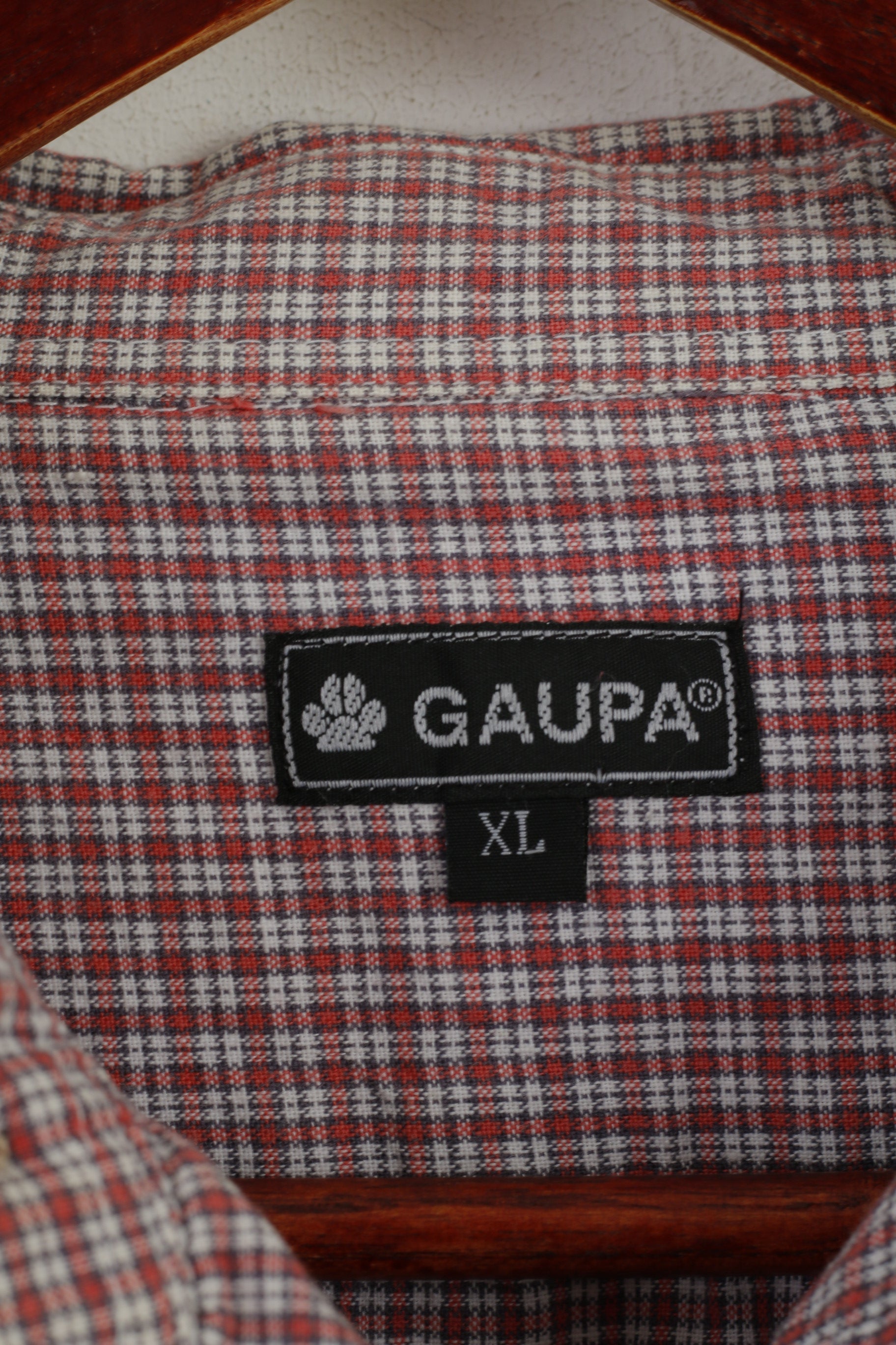 GAUPA Men XL Casual Shirt Red Check Cotton Outdoor Pocket Long Sleeve Top