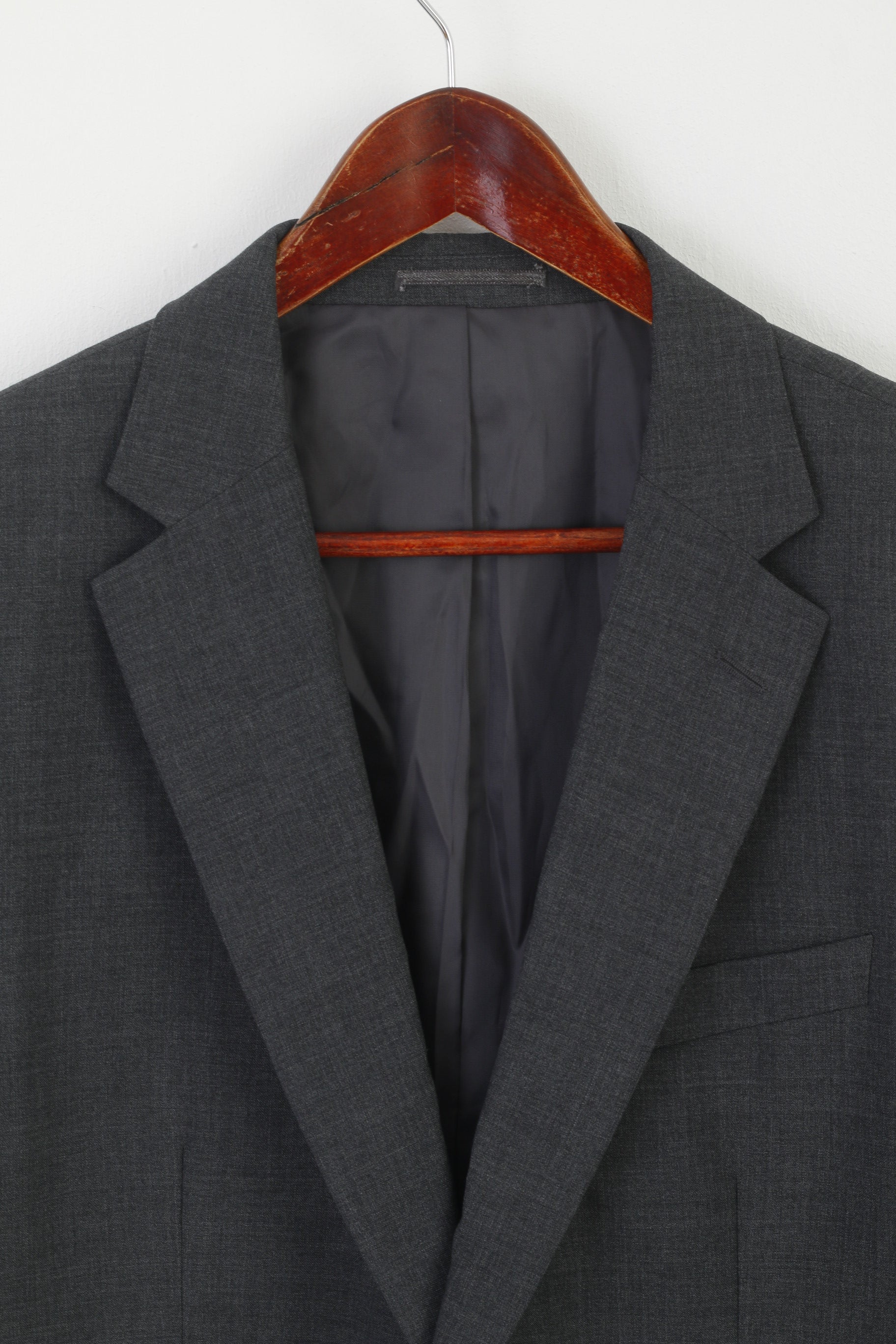 Jaeger Men 42 Blazer Charcoal Wool Mayfair Single Breasted Shoulder Pads Jacket