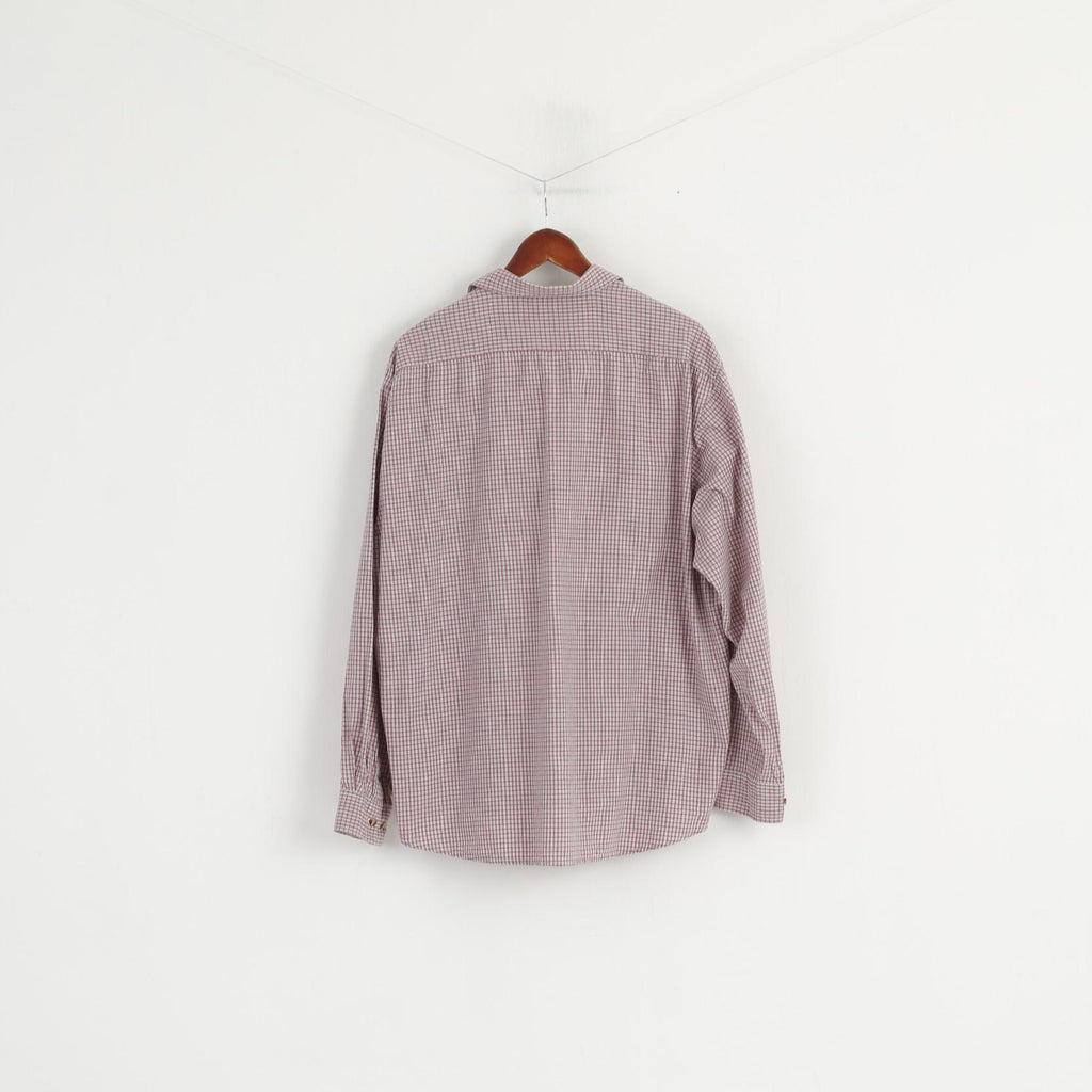 GAUPA Men XL Casual Shirt Red Check Cotton Outdoor Pocket Long Sleeve Top