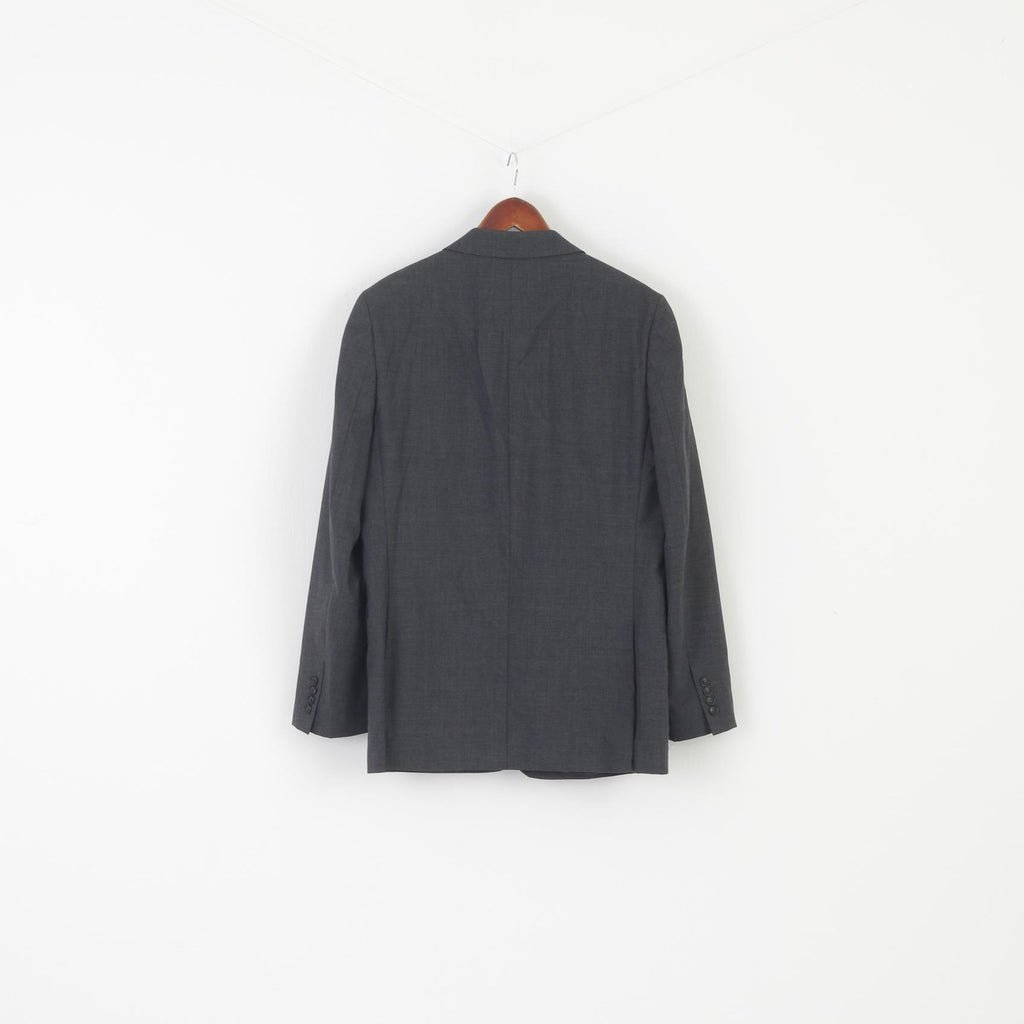 Jaeger Men 42 Blazer Charcoal Wool Mayfair Single Breasted Shoulder Pads Jacket