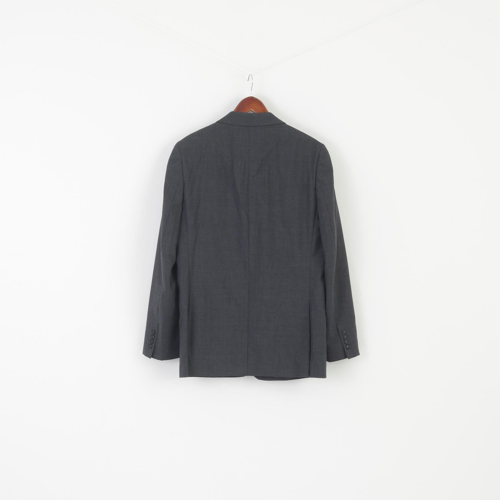 Jaeger Men 42 Blazer Charcoal Wool Mayfair Single Breasted Shoulder Pads Jacket