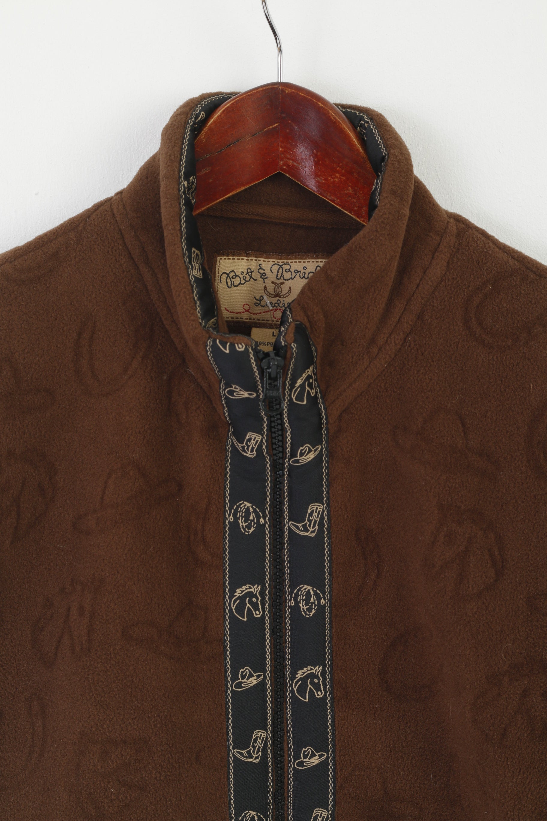 Bit & Bridle Women L Waistcoat Brown Fleece Bodywarmer Horse Riding Vest