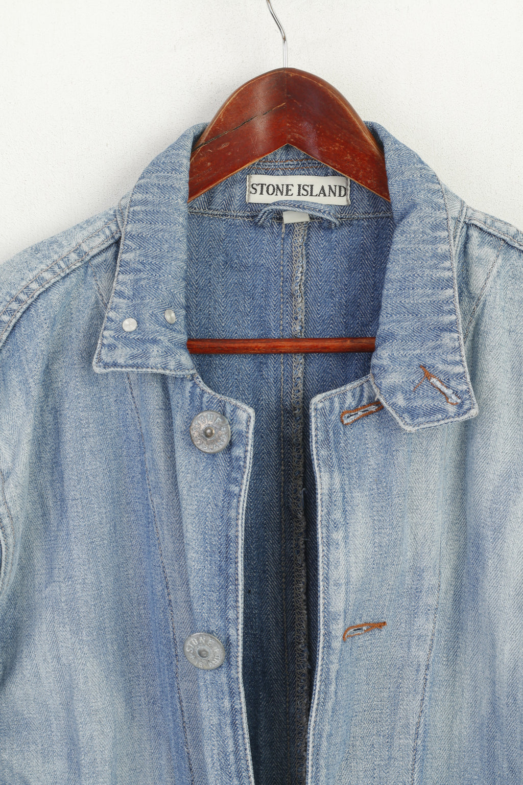 Stone Island Men M Denim Jacket Blue Vintage Cotton Wash Jeans Top