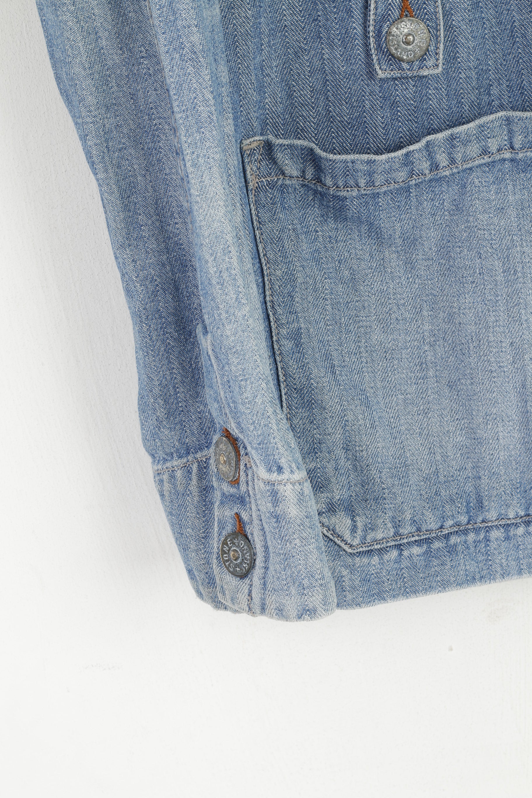 Stone Island Men M Denim Jacket Blue Vintage Cotton Wash Jeans Top