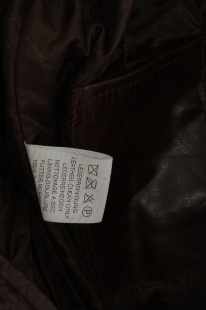 S&B Fashion Women L (M) Leather Jacket Brown Full Zipper Long Fit Classic Top