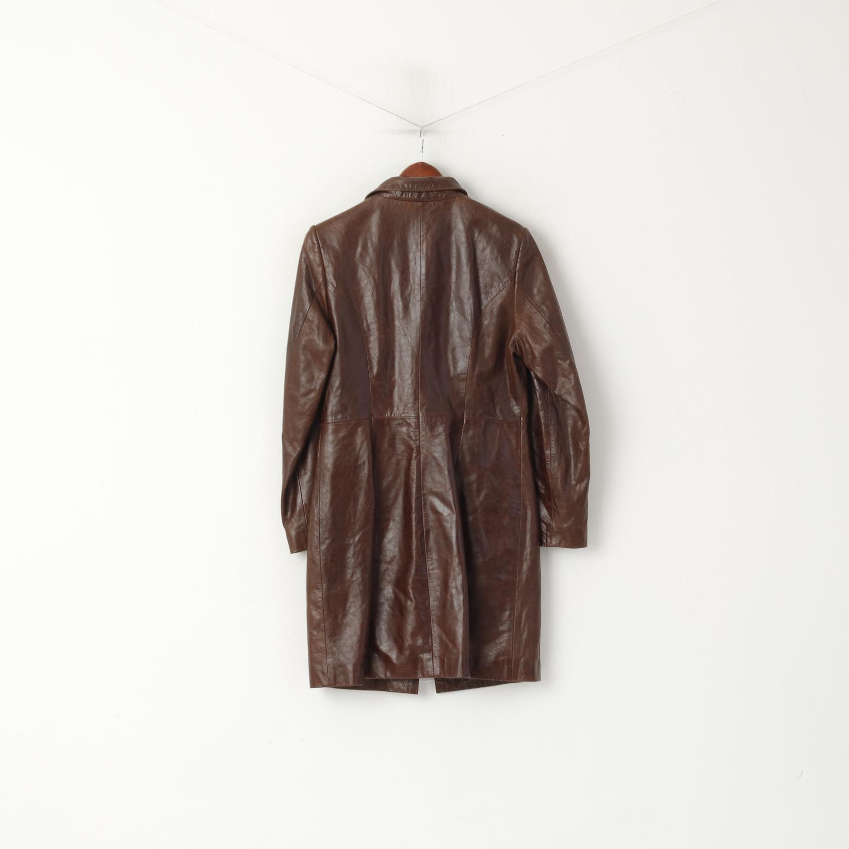 S&amp;B Fashion Donna L (M) Giacca in pelle Marrone Cerniera intera Vestibilità lunga Top classico