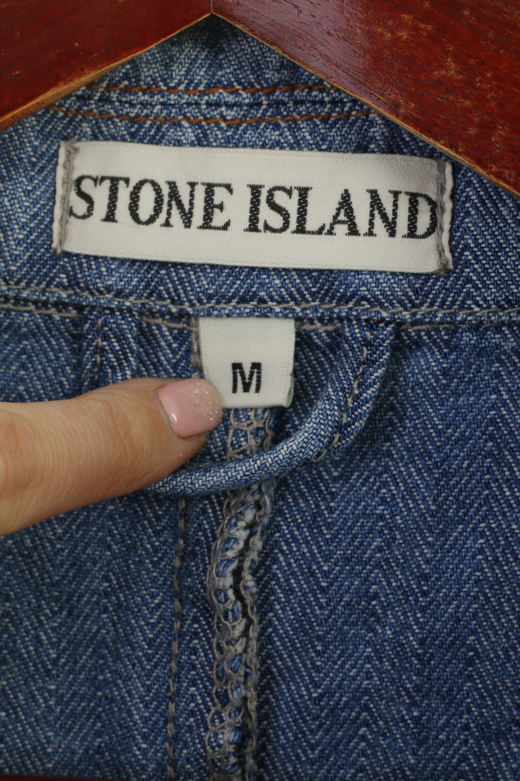 Stone Island Men M Denim Jacket Blue Vintage Cotton Wash Jeans Top